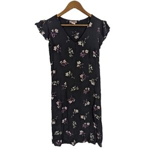 VINTAGE item & co Retro Black Floral Rayon Midi Dress